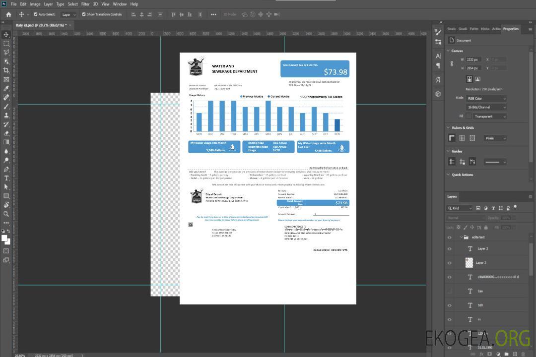 Modèle de facture de services publics de l'eau de la ville de Detroit, Ohio, États-Unis, aux formats Word et PDF template Modèle de facture de services publics de l'eau de la ville de Detroit, Ohio, États-Unis, aux formats Word et PDF template